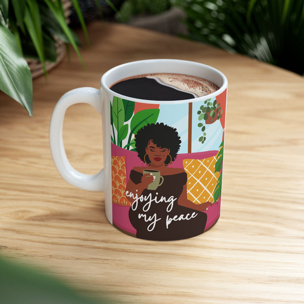 Enjoying My Peace Ceramic Mug — Inspirational Morning Coffee Cup