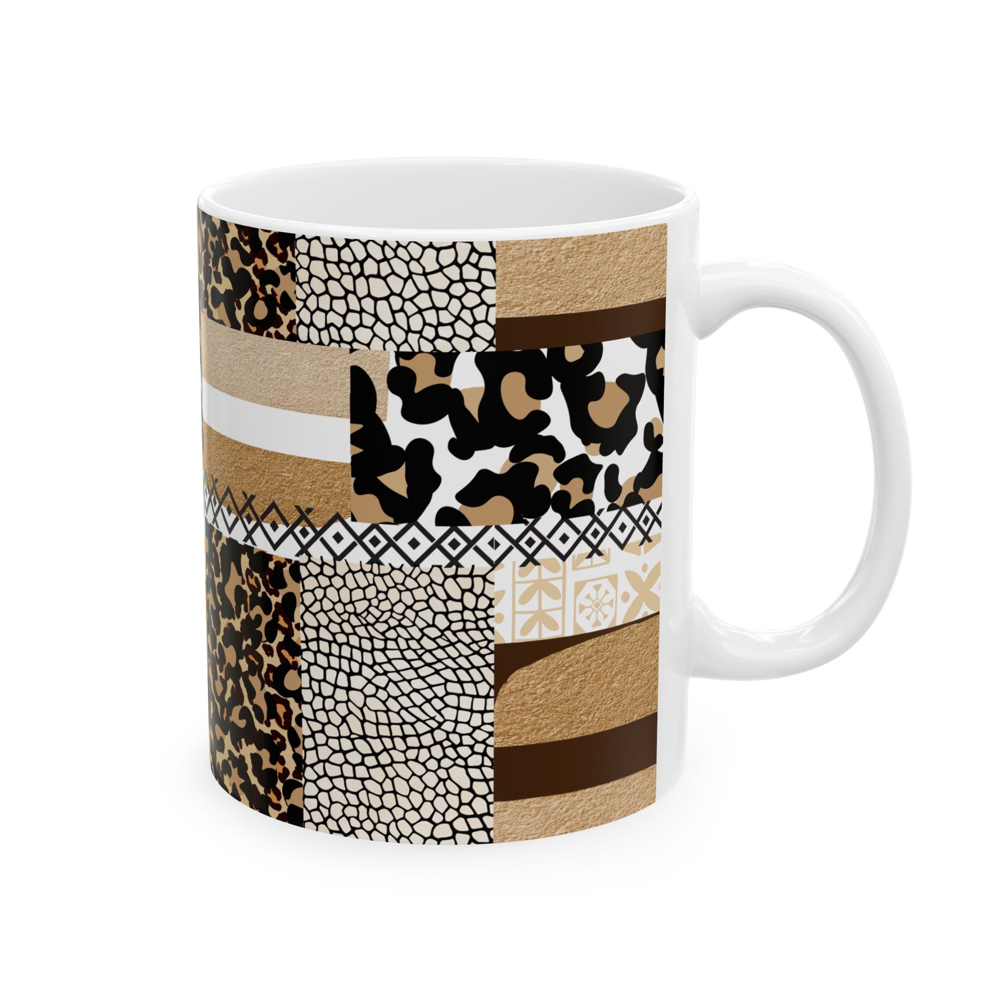 Leopard Patchwork Ceramic Mug — Animal Print Coffee Cup (11oz & 15oz)