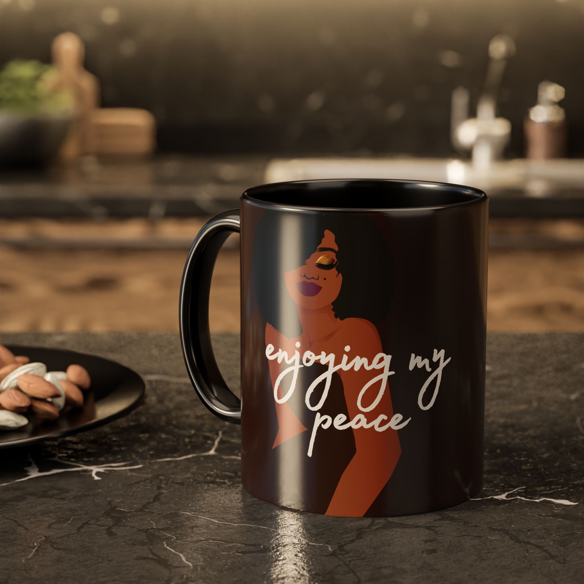 Enjoying My Peace Ceramic Mug — Afro Woman Art (11oz)