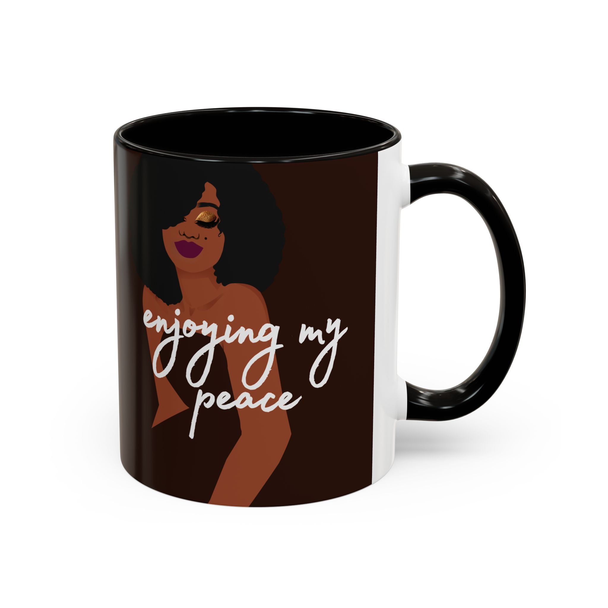 Enjoying My Peace Ceramic Mug — Afro Woman Art (11oz)