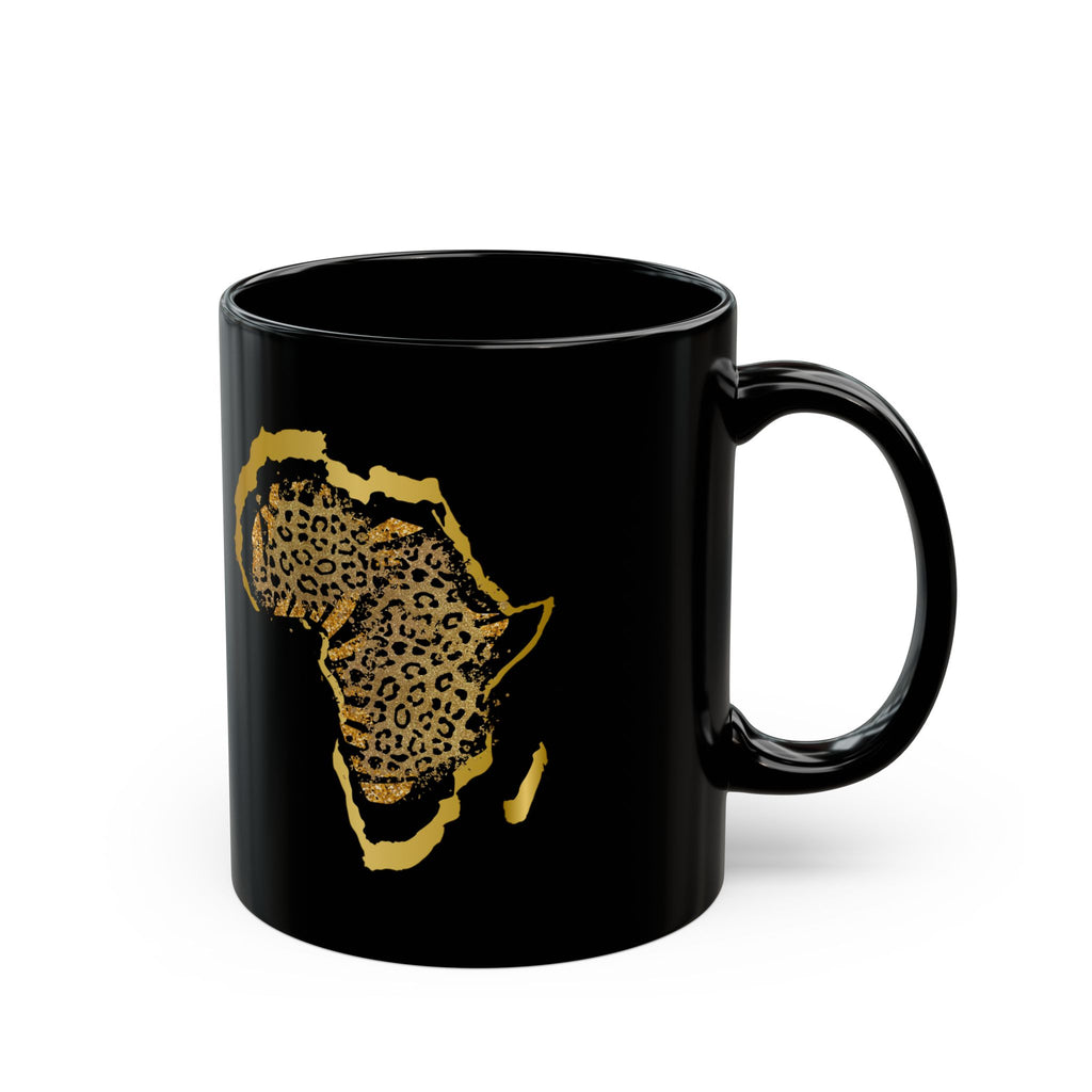 Okán Mi Afrika in Leopard Print — Black Ceramic Coffee Cup (11oz)