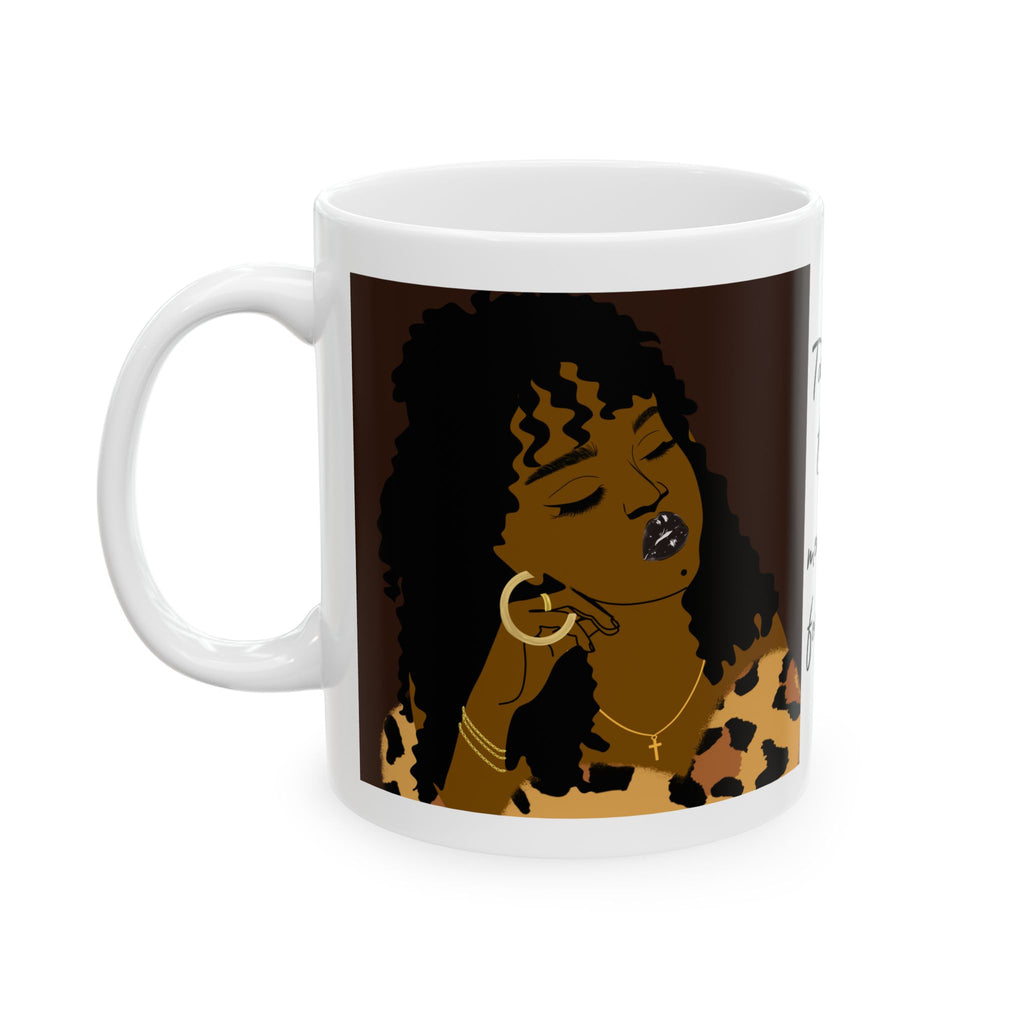 Leopard Print Afro Ceramic Mug — Bold Black Woman Art Coffee Cup (11oz/15oz)