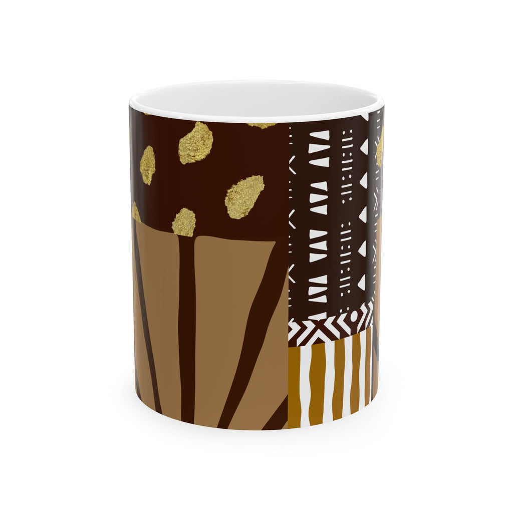 Boho Earth-Tone Ceramic Mug — 'Iyabo’s Treasure' Brown & Gold  (11oz)