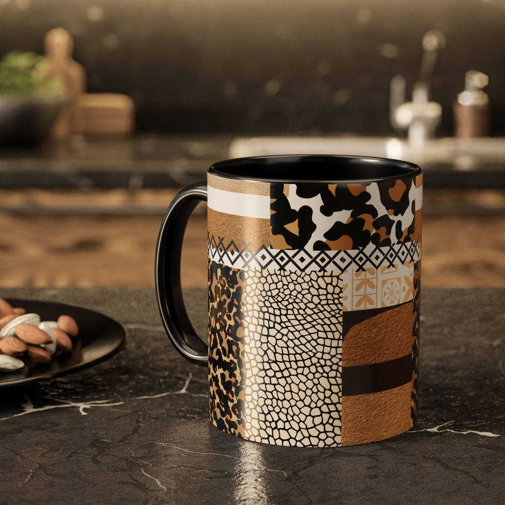 Leopard Patchwork Coffee Mug – 11oz Animal Print Ceramic Cup
