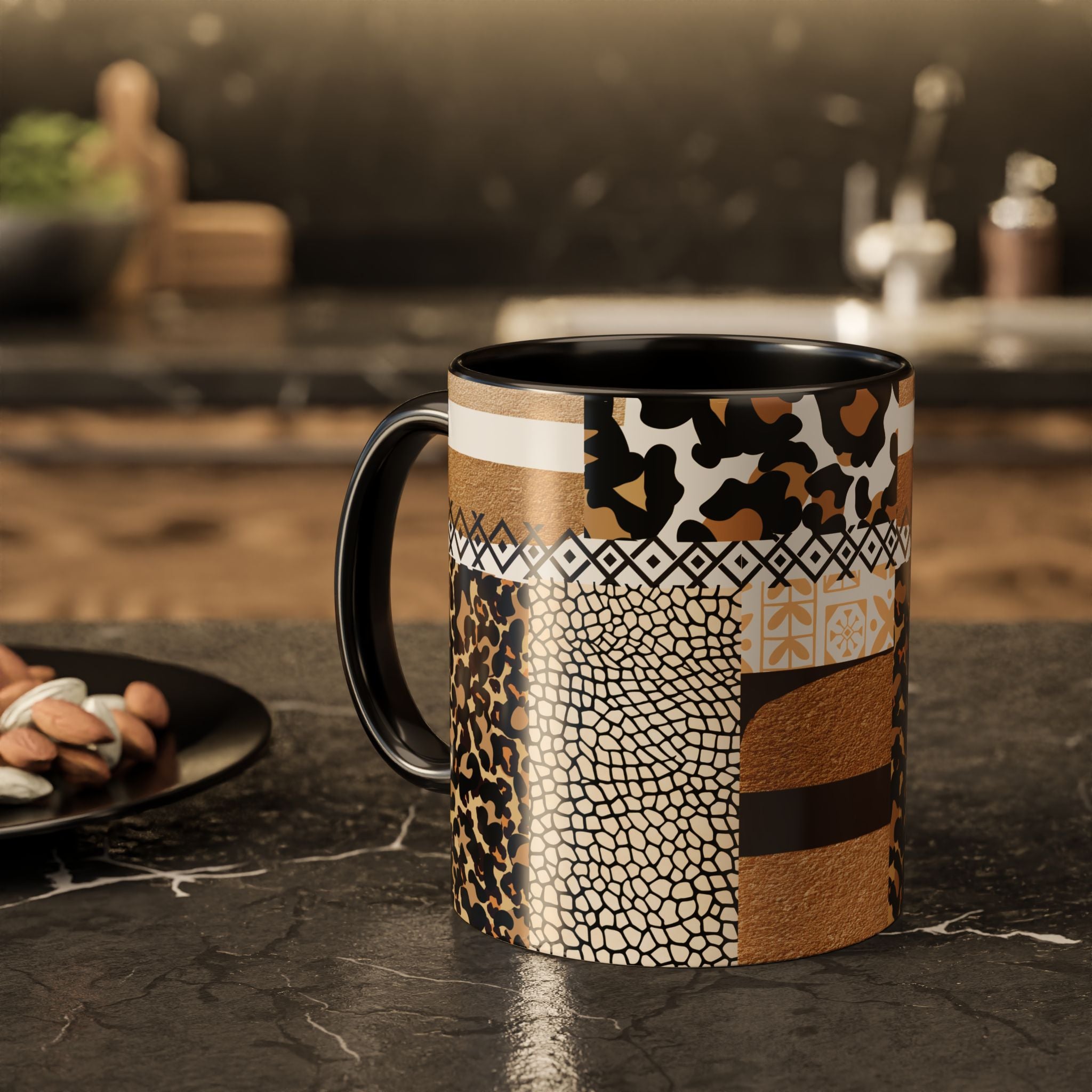 Leopard Patchwork Coffee Mug – 11oz Animal Print Ceramic Cup