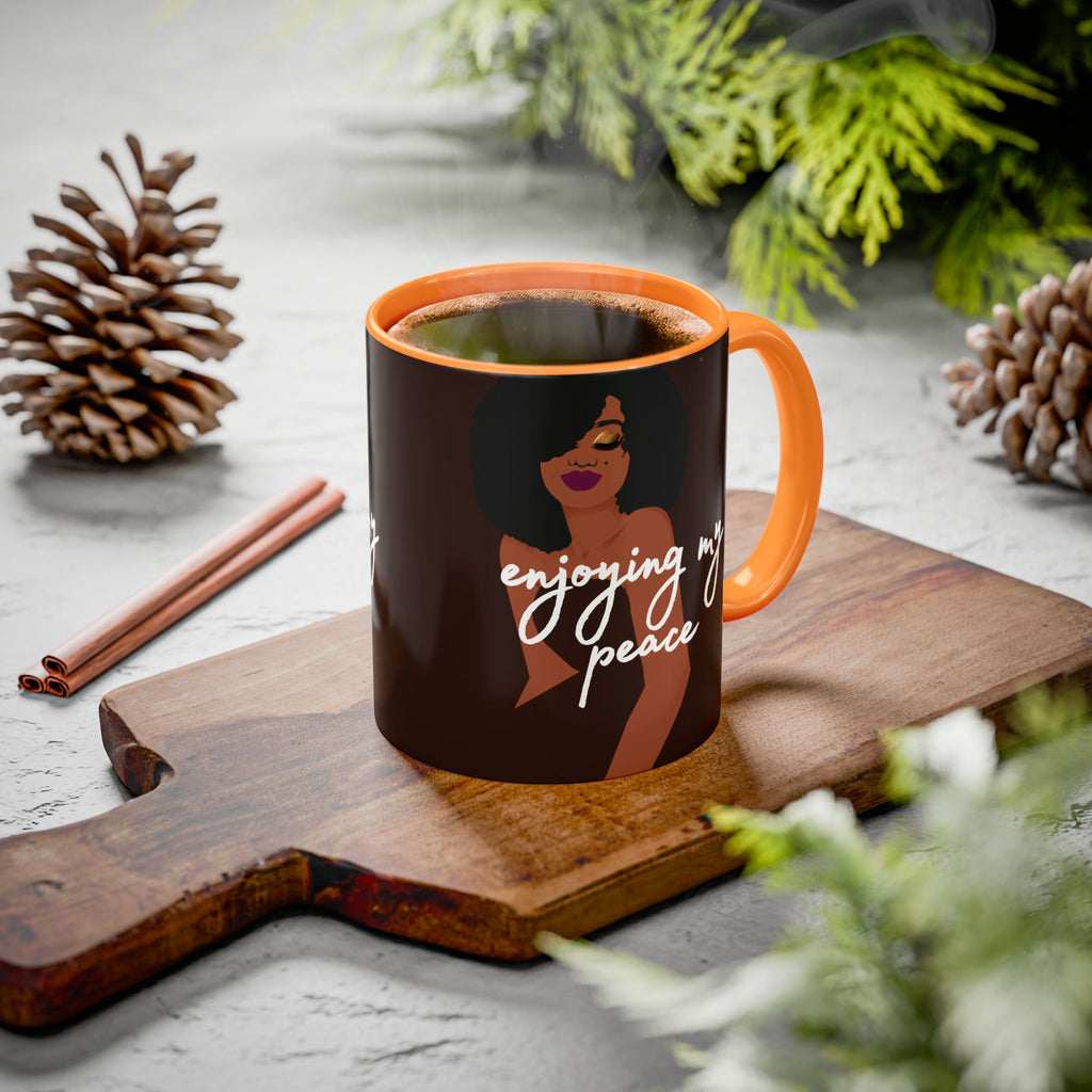 Enjoying My Peace Ceramic Mug — Afro Woman Art (11oz)