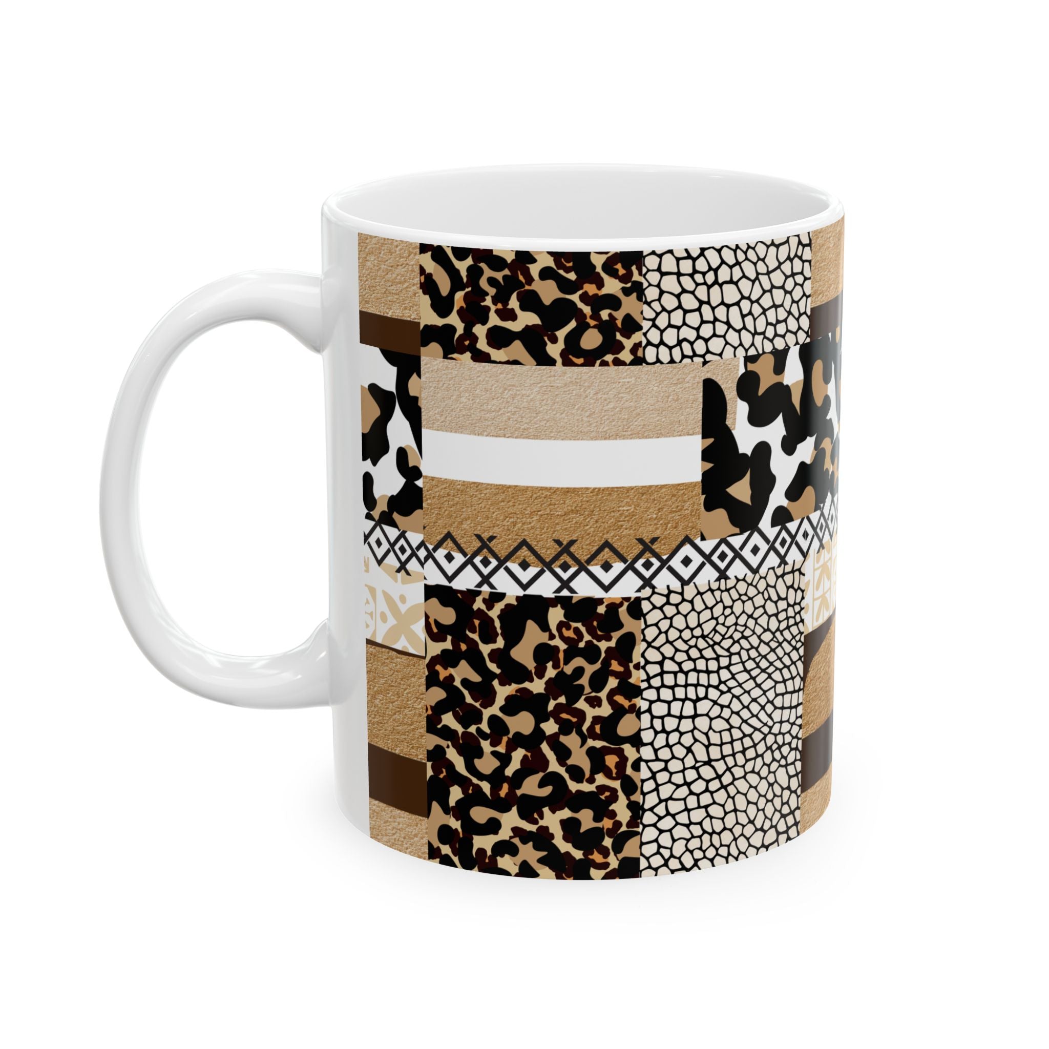 Leopard Patchwork Ceramic Mug — Animal Print Coffee Cup (11oz & 15oz)