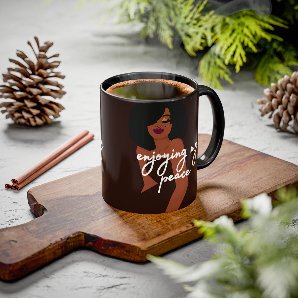 Enjoying My Peace Ceramic Mug — Afro Woman Art (11oz)