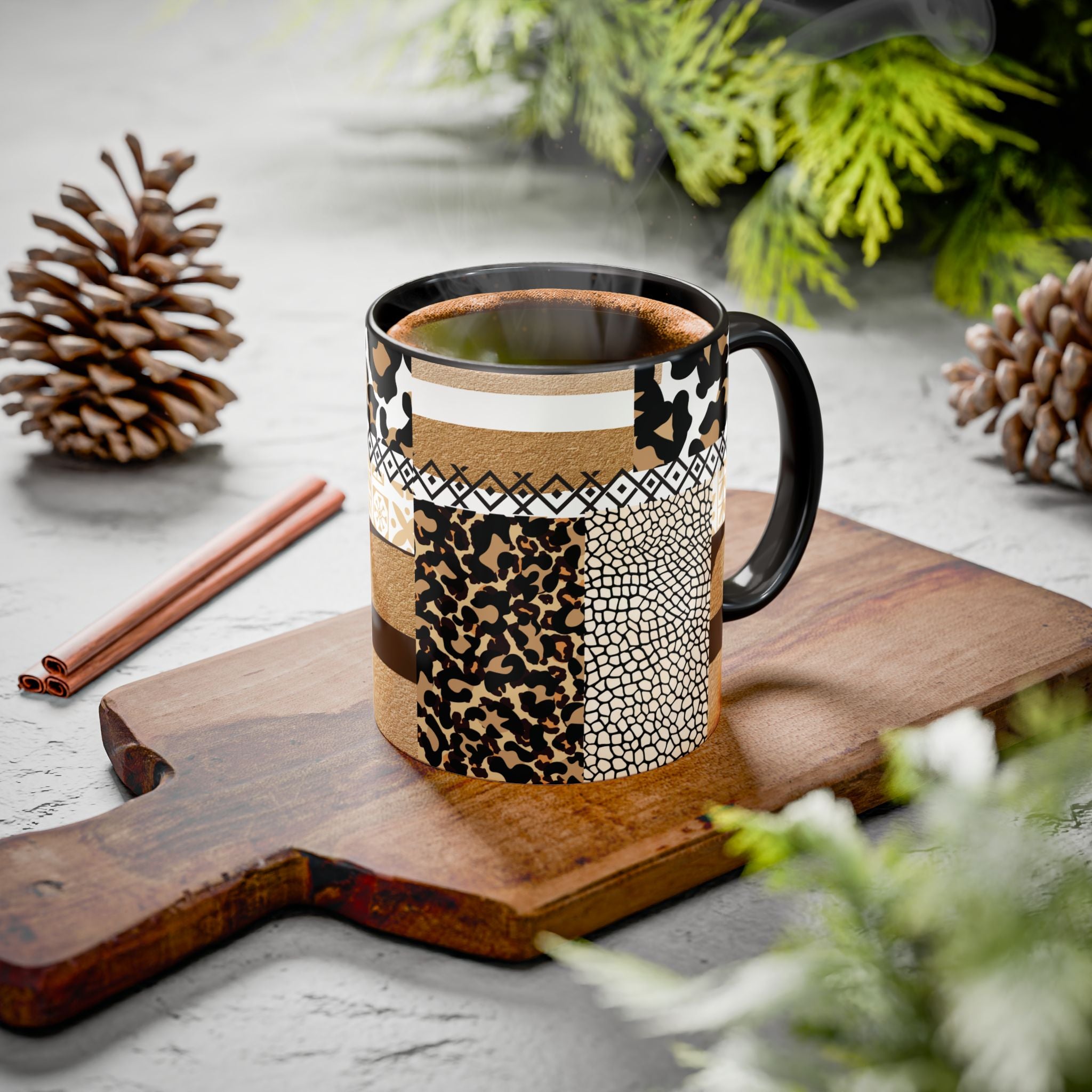 Leopard Patchwork Coffee Mug – 11oz Animal Print Ceramic Cup