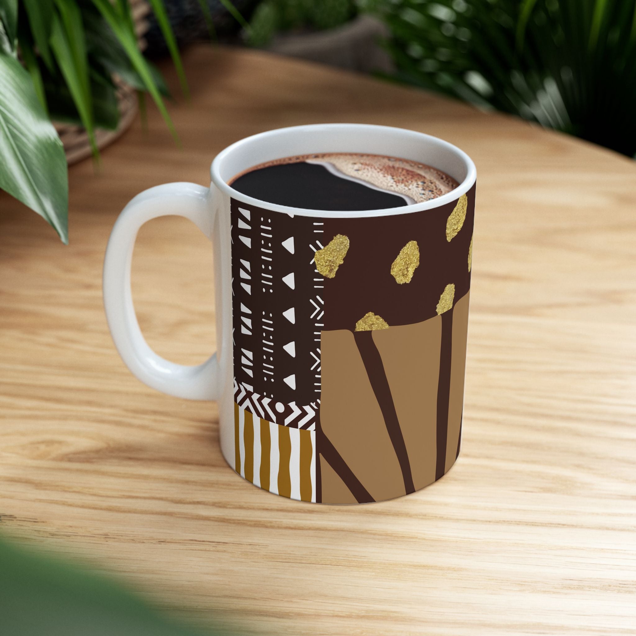 Boho Earth-Tone Ceramic Mug — 'Iyabo’s Treasure' Brown & Gold  (11oz)