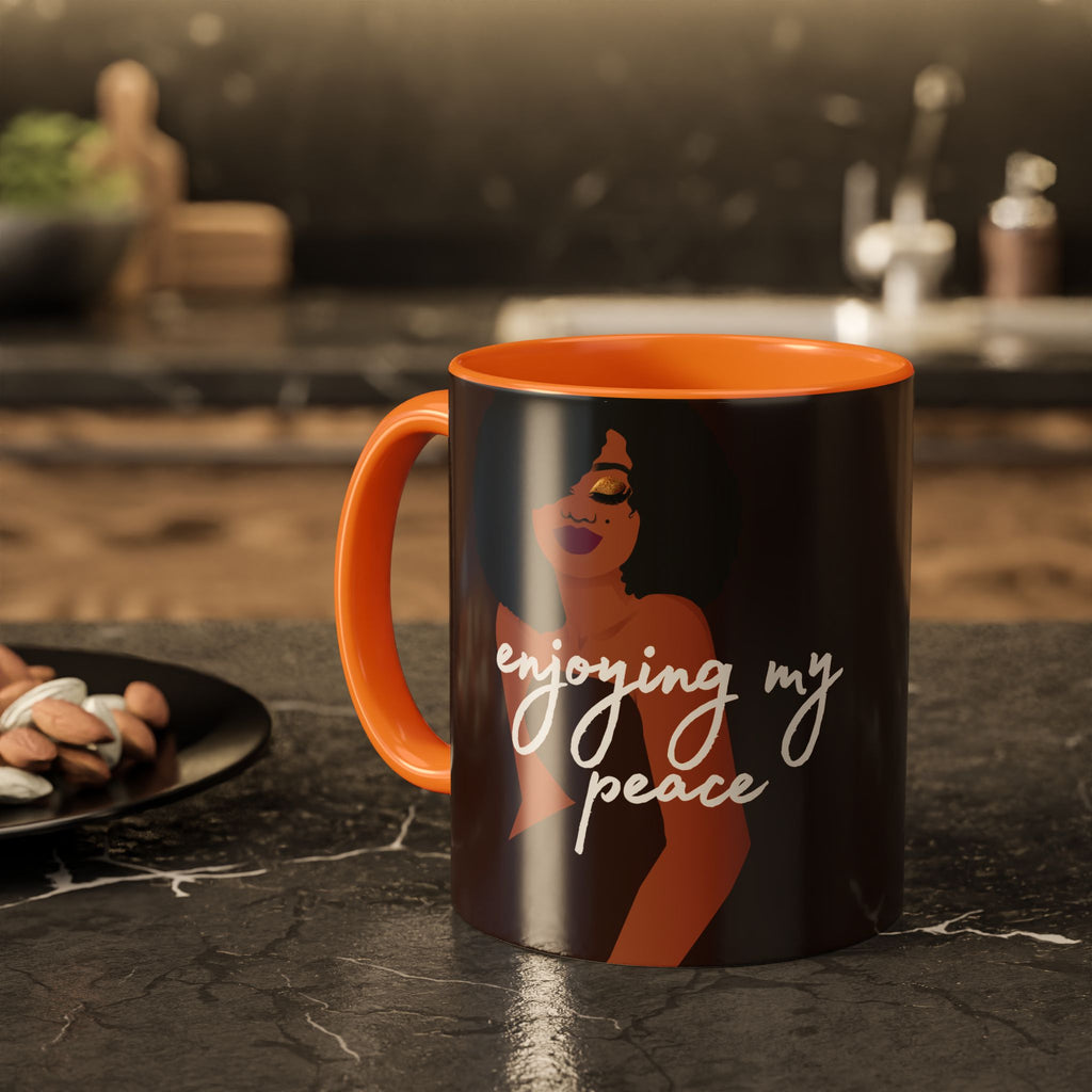 Enjoying My Peace Ceramic Mug — Afro Woman Art (11oz)
