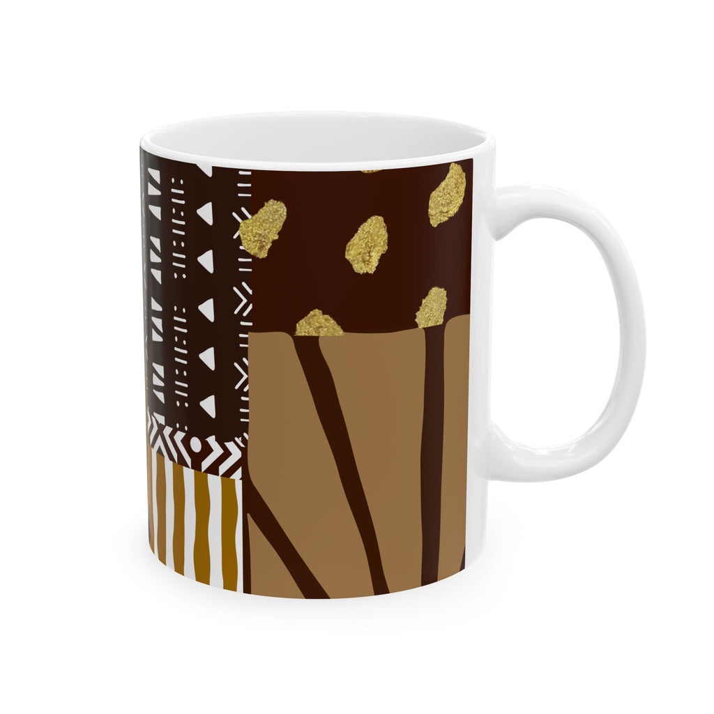 Boho Earth-Tone Ceramic Mug — 'Iyabo’s Treasure' Brown & Gold  (11oz)