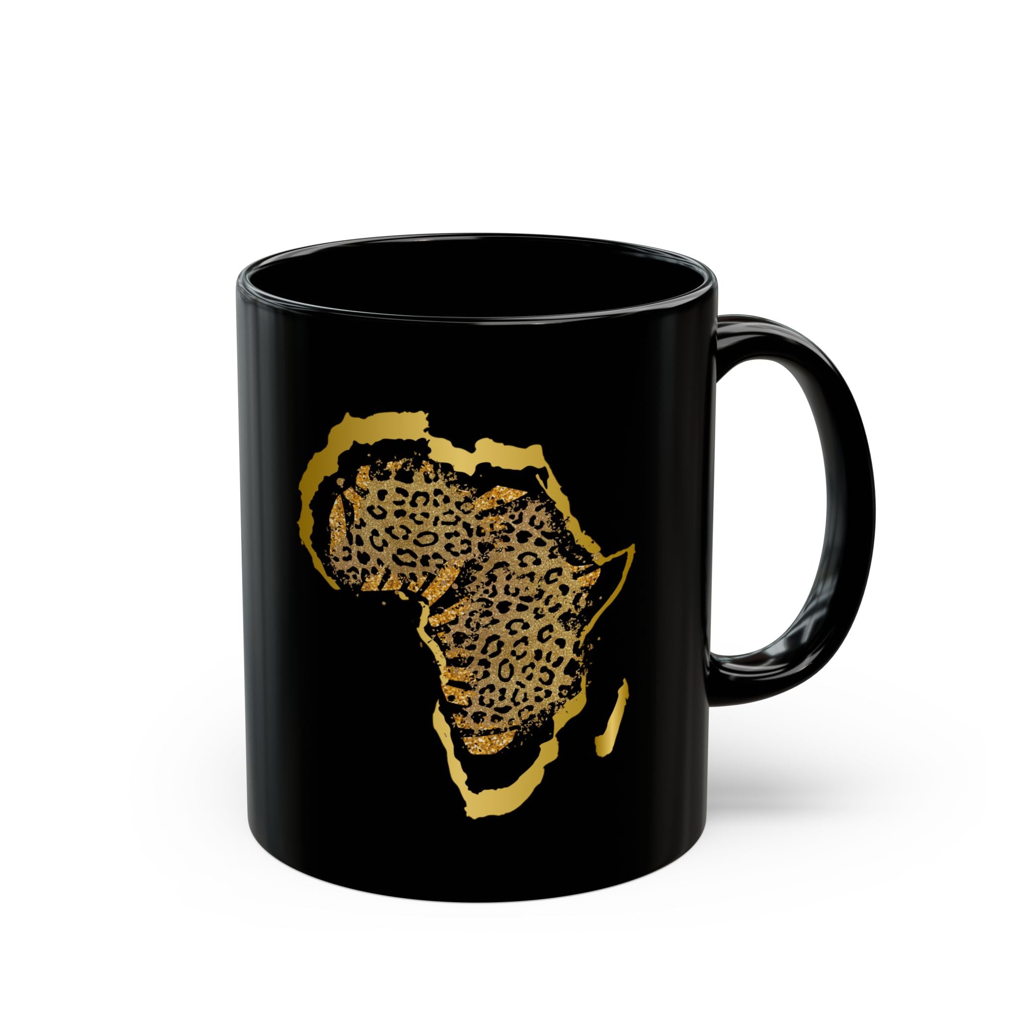 Okán Mi Afrika in Leopard Print — Black Ceramic Coffee Cup (11oz)