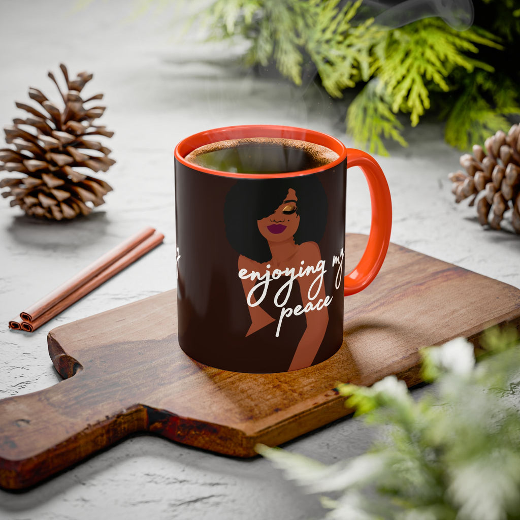 Enjoying My Peace Ceramic Mug — Afro Woman Art (11oz)