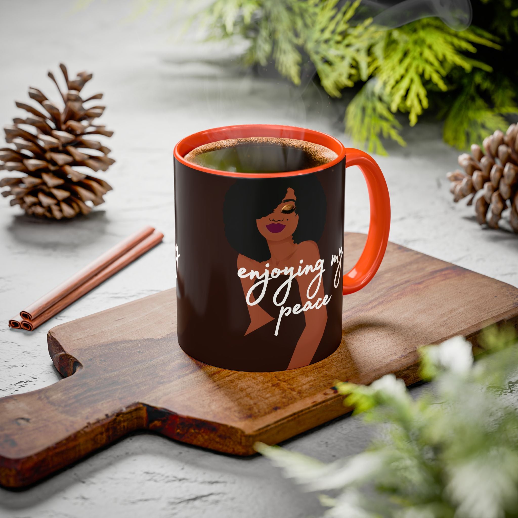 Enjoying My Peace Ceramic Mug — Afro Woman Art (11oz)