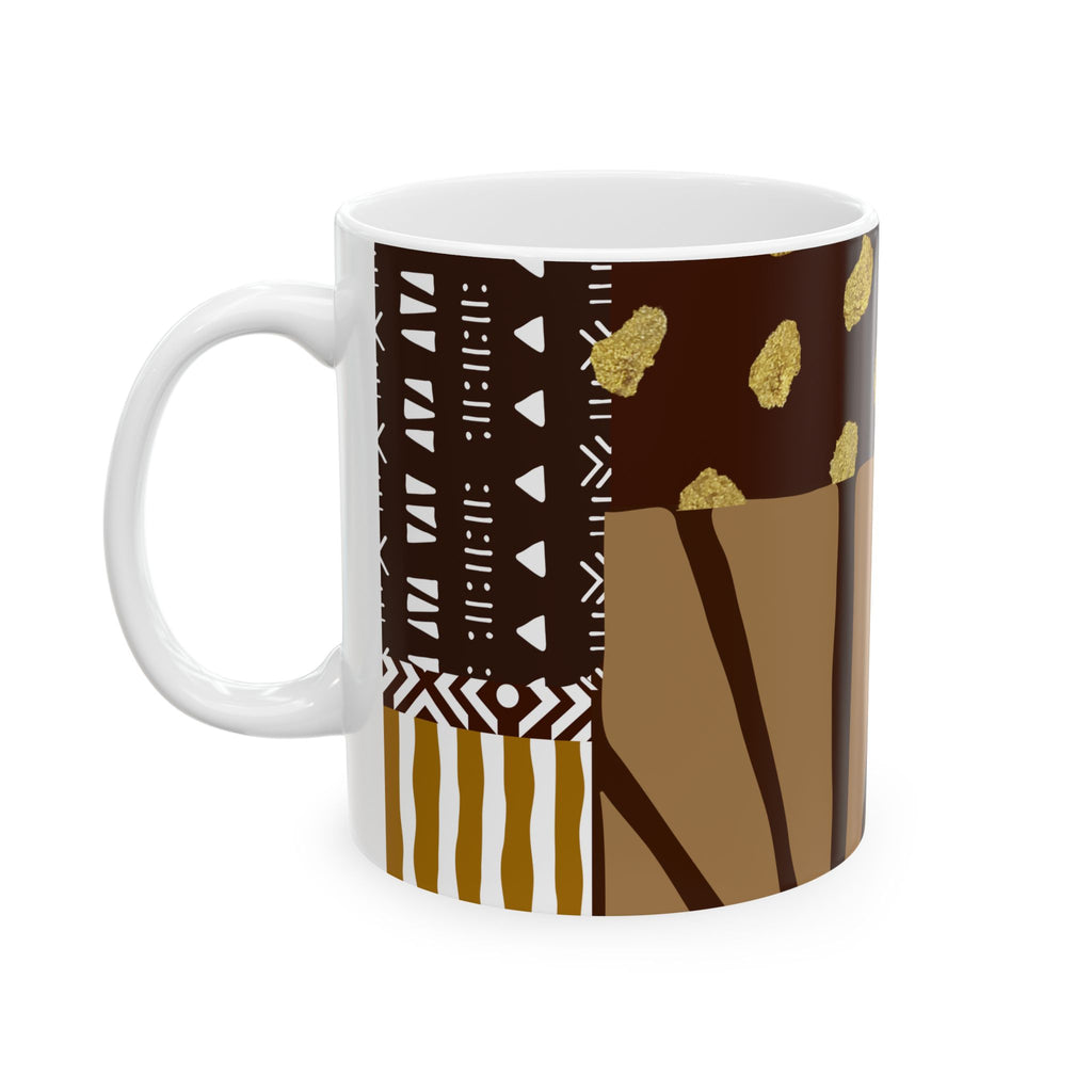 Boho Earth-Tone Ceramic Mug — 'Iyabo’s Treasure' Brown & Gold  (11oz)