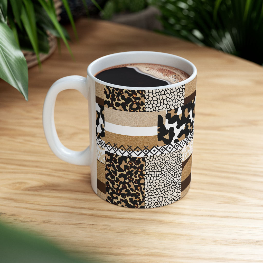 Leopard Patchwork Ceramic Mug — Animal Print Coffee Cup (11oz & 15oz)