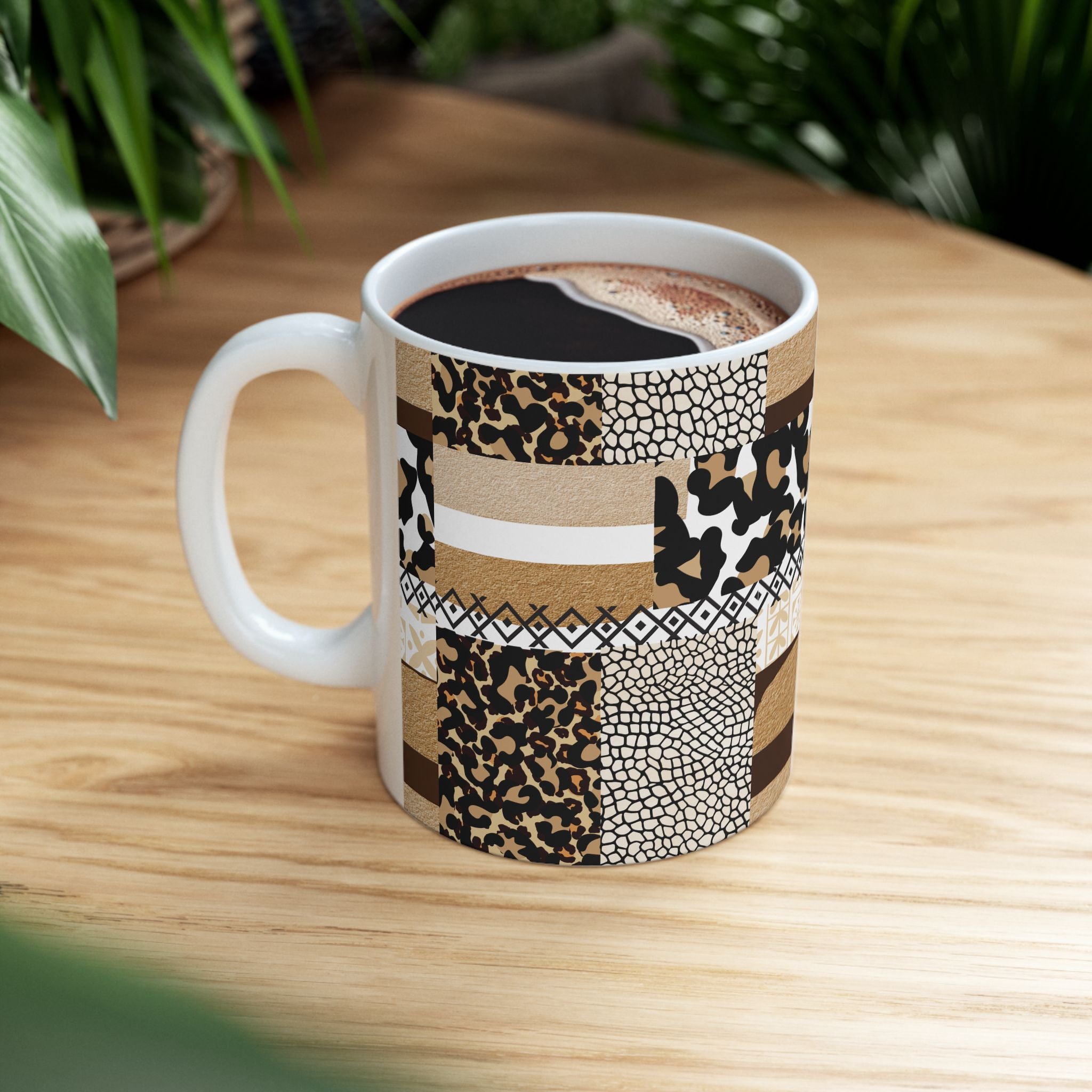 Leopard Patchwork Ceramic Mug — Animal Print Coffee Cup (11oz & 15oz)