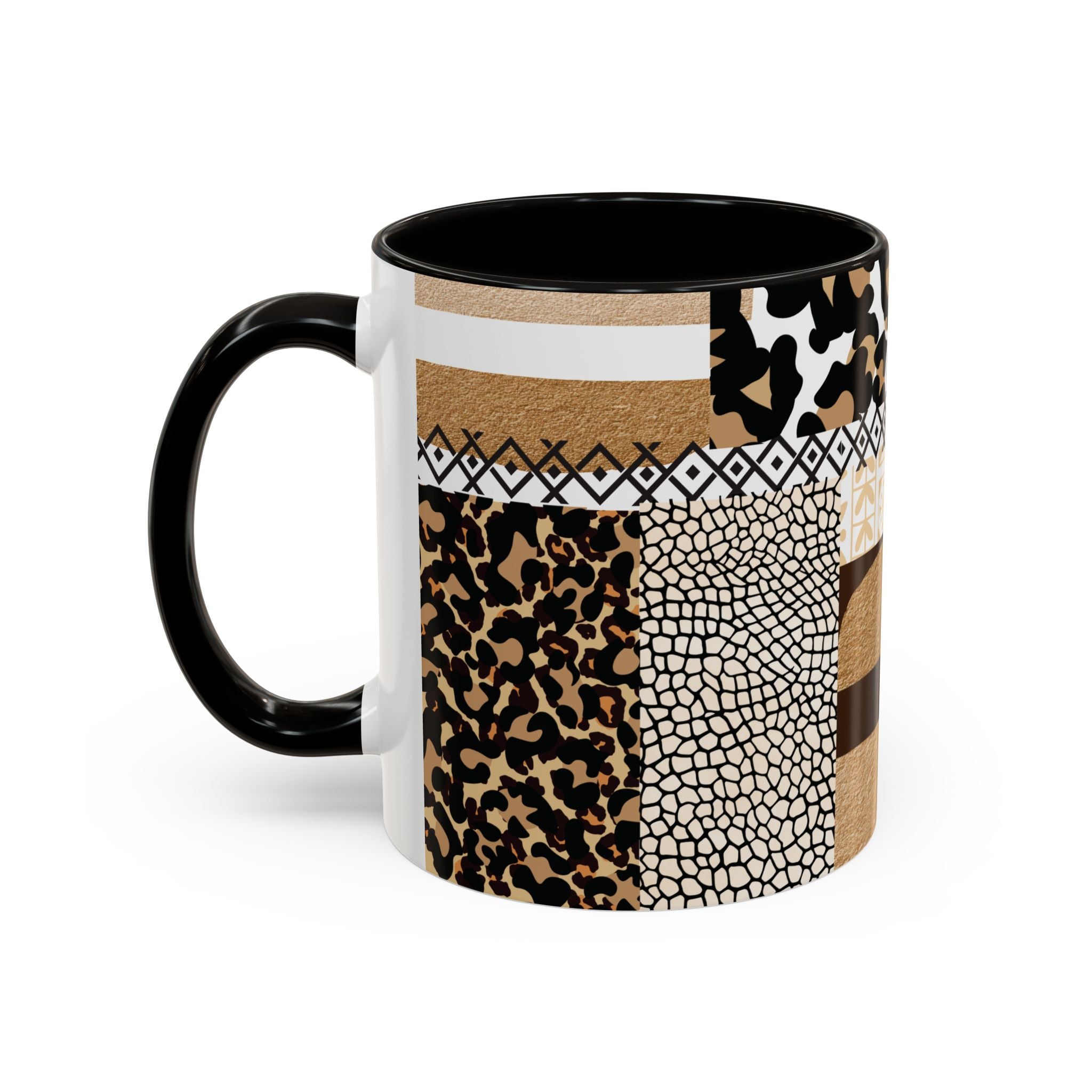 Leopard Patchwork Coffee Mug – 11oz Animal Print Ceramic Cup