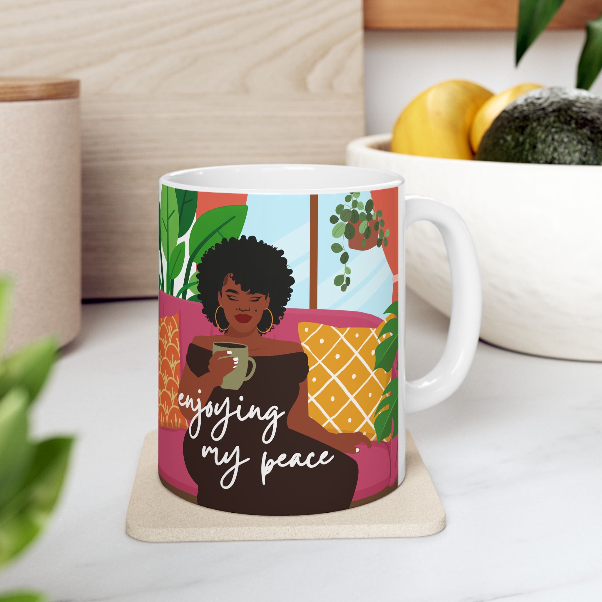 Enjoying My Peace Ceramic Mug — Inspirational Morning Coffee Cup