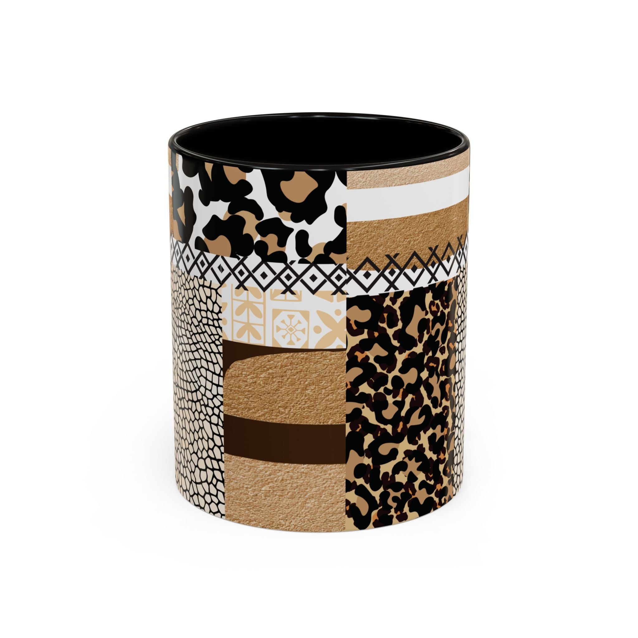 Leopard Patchwork Coffee Mug – 11oz Animal Print Ceramic Cup