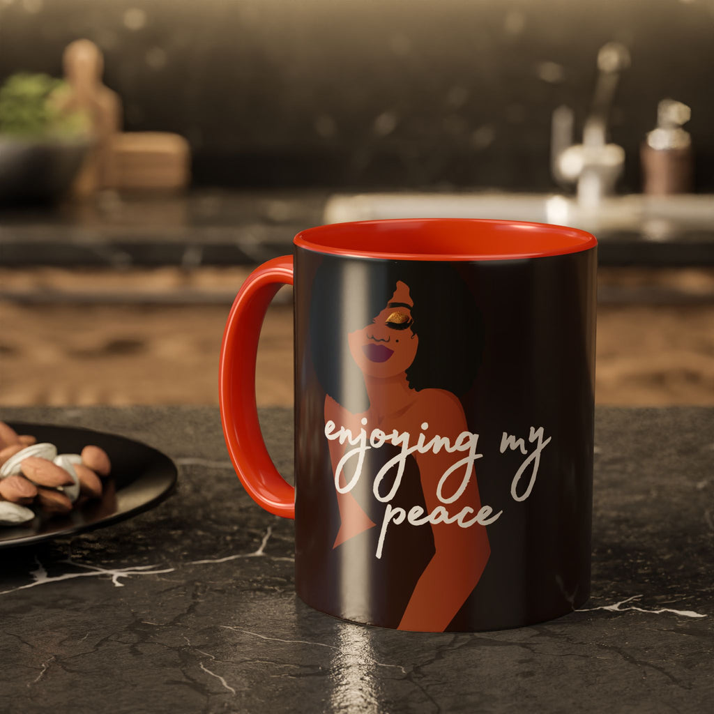 Enjoying My Peace Ceramic Mug — Afro Woman Art (11oz)