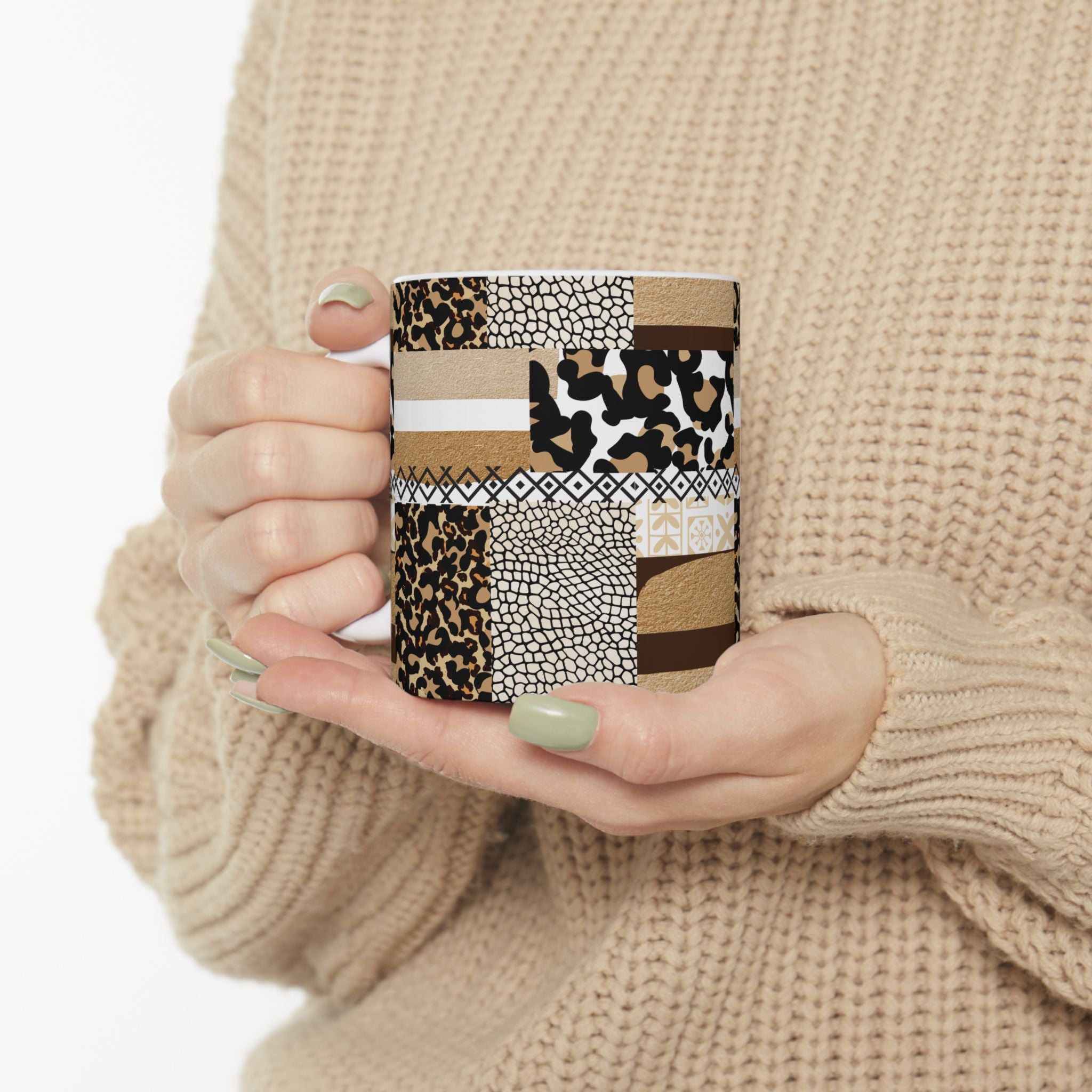 Leopard Patchwork Ceramic Mug — Animal Print Coffee Cup (11oz & 15oz)