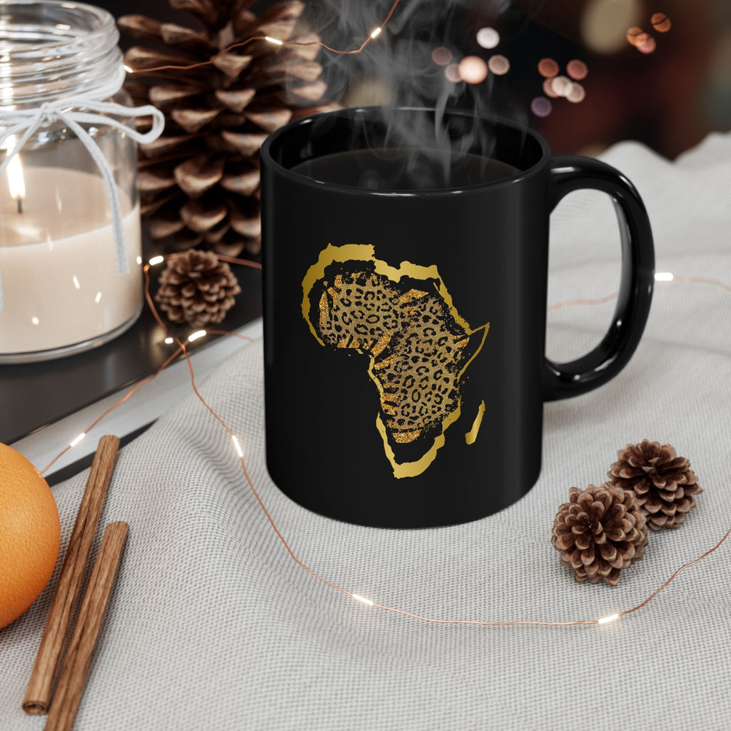 Okán Mi Afrika in Leopard Print — Black Ceramic Coffee Cup (11oz)