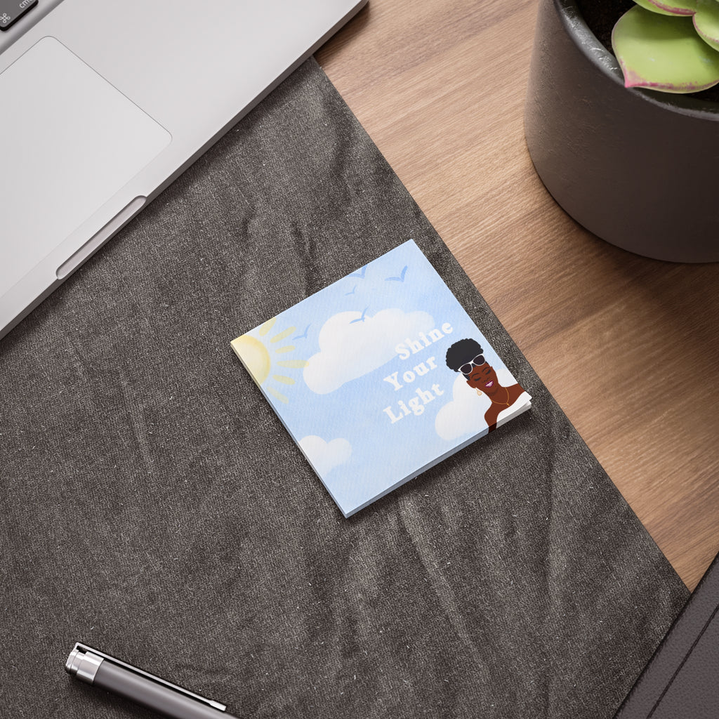 Shine Your Light Post-it Notes — Inspirational Sticky Notes with Sunny Clouds Design