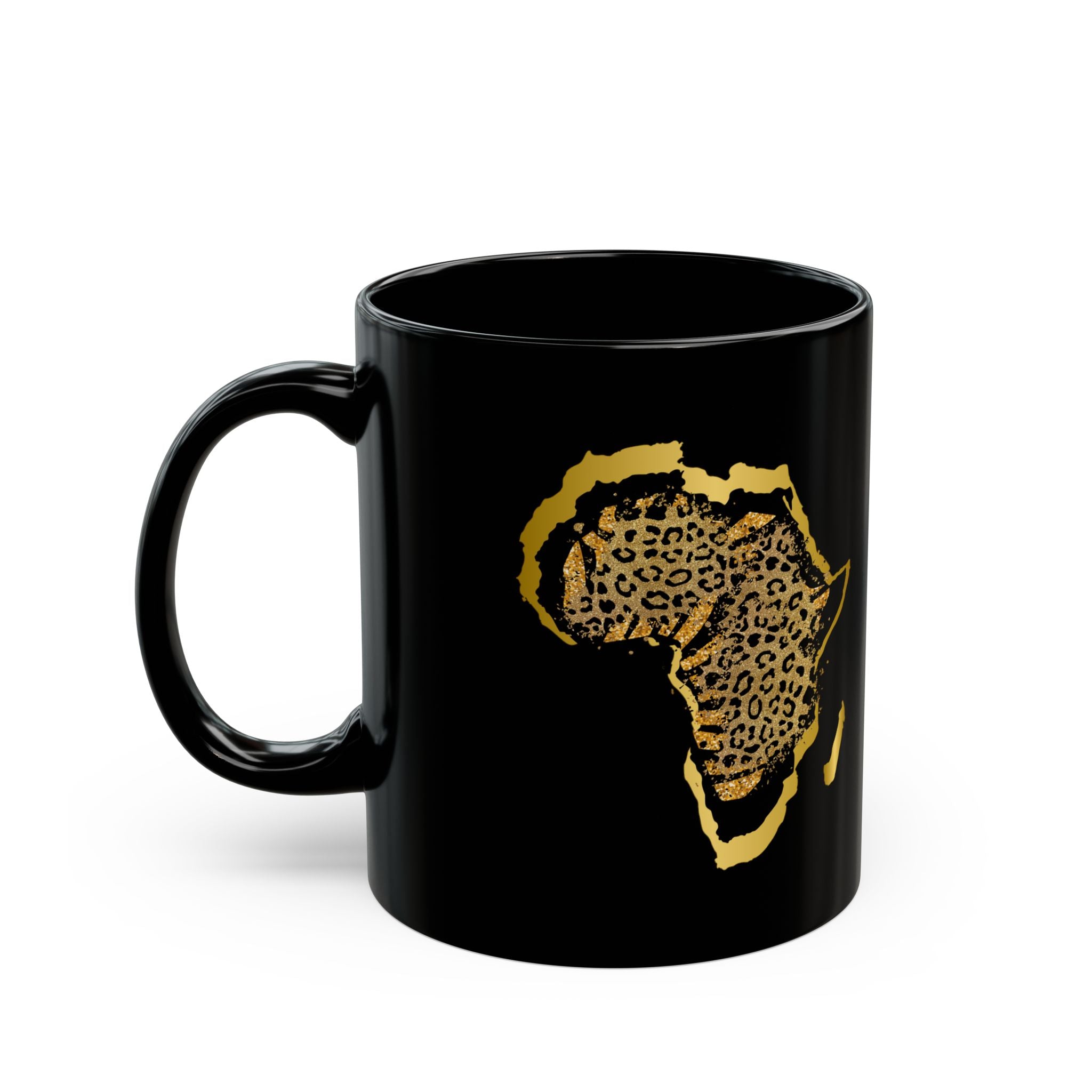 Okán Mi Afrika in Leopard Print — Black Ceramic Coffee Cup (11oz)